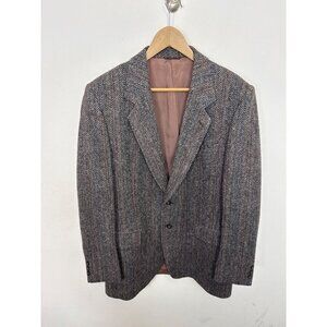 TRADITION TWEED Gray Blue Red‎ Herringbone Wool Blazer Men’s 44L Heavy Tweed